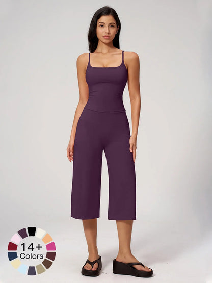 Yoga Tank Top High Waist Quick-Dry Casual Mid-Length Pants Running Outdoor Athletic Sportswear Yoga…