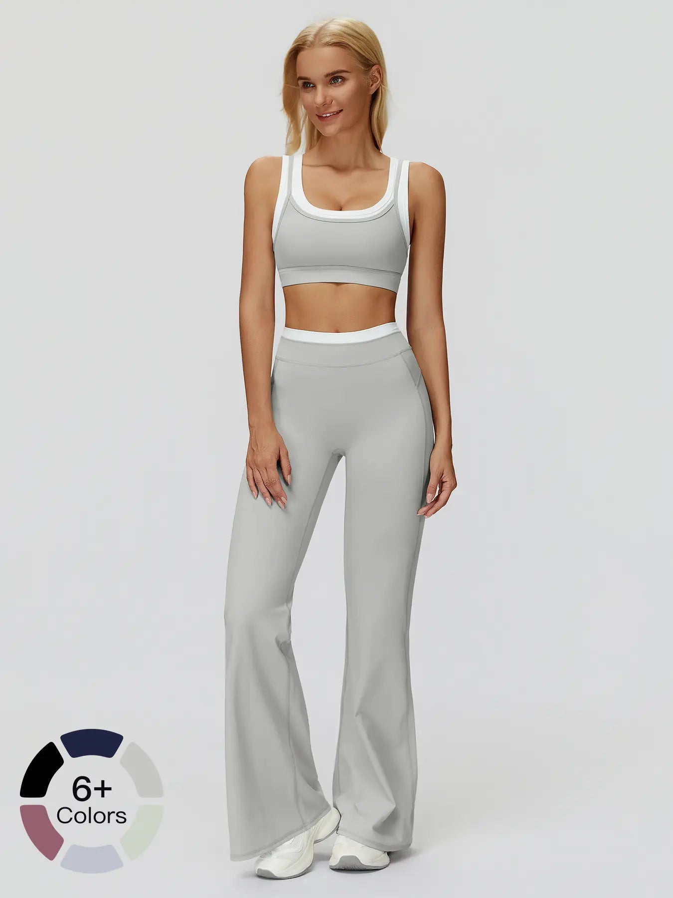Women's Two-Piece Colorblock Yoga Set, High-Waisted Ribbed Casual Fitness Sportswear