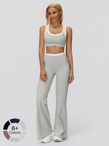 Women's Two-Piece Colorblock Yoga Set, High-Waisted Ribbed Casual Fitness Sportswear