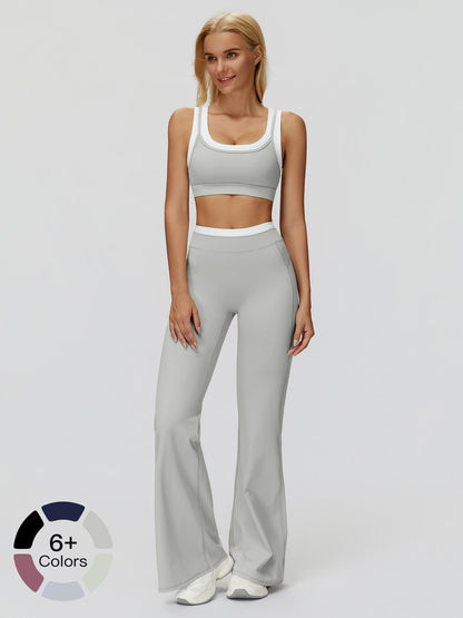 Women's Two-Piece Colorblock Yoga Set, High-Waisted Ribbed Casual Fitness Sportswear - image 22