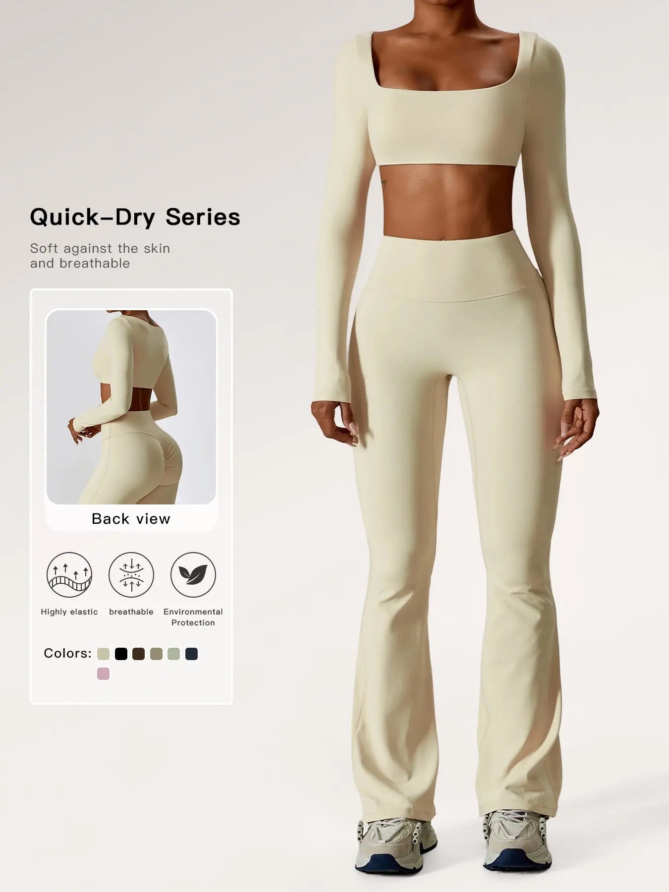 Women's Solid Square Neck Crop Top & High Waist Flare Leg Pants Tracksuit Set, Sporty Comfy…