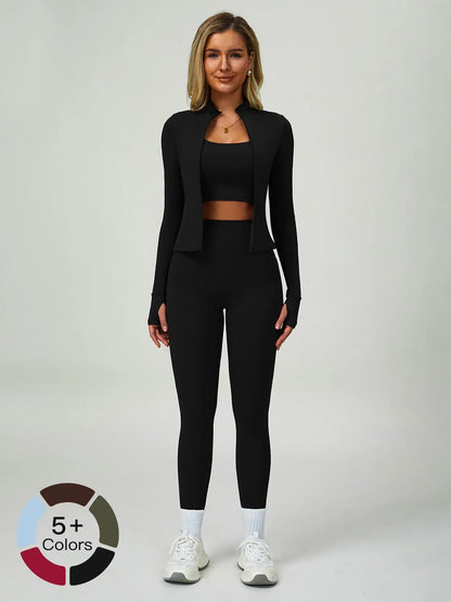 Women's Bare Feel Yoga Set, Fall Winter Zipper Long Sleeve Workout - image 4