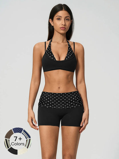 Polka Dot Yoga Set, Halter Neck Strappy Fake Two-Piece Sports Quick-Dry Running Fitness Set - image 4