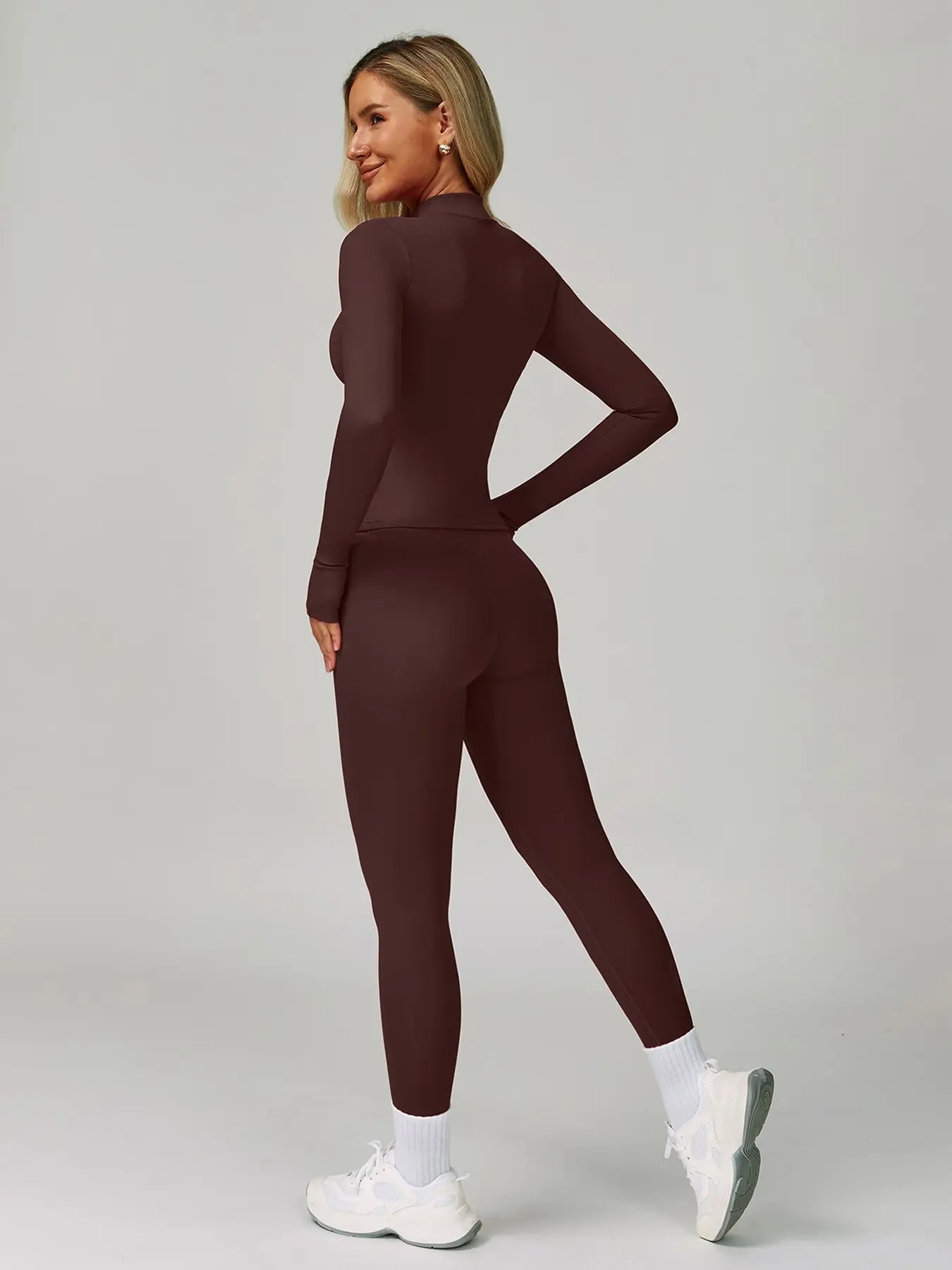Women's Bare Feel Yoga Set, Fall Winter Zipper Long Sleeve Workout - image 6