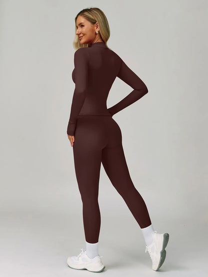 Women's Bare Feel Yoga Set, Fall Winter Zipper Long Sleeve Workout - image 6