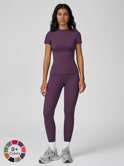 Women's High-Strength Yoga Set, Sporty High Stretch Round Neck Slim-Fit Workout