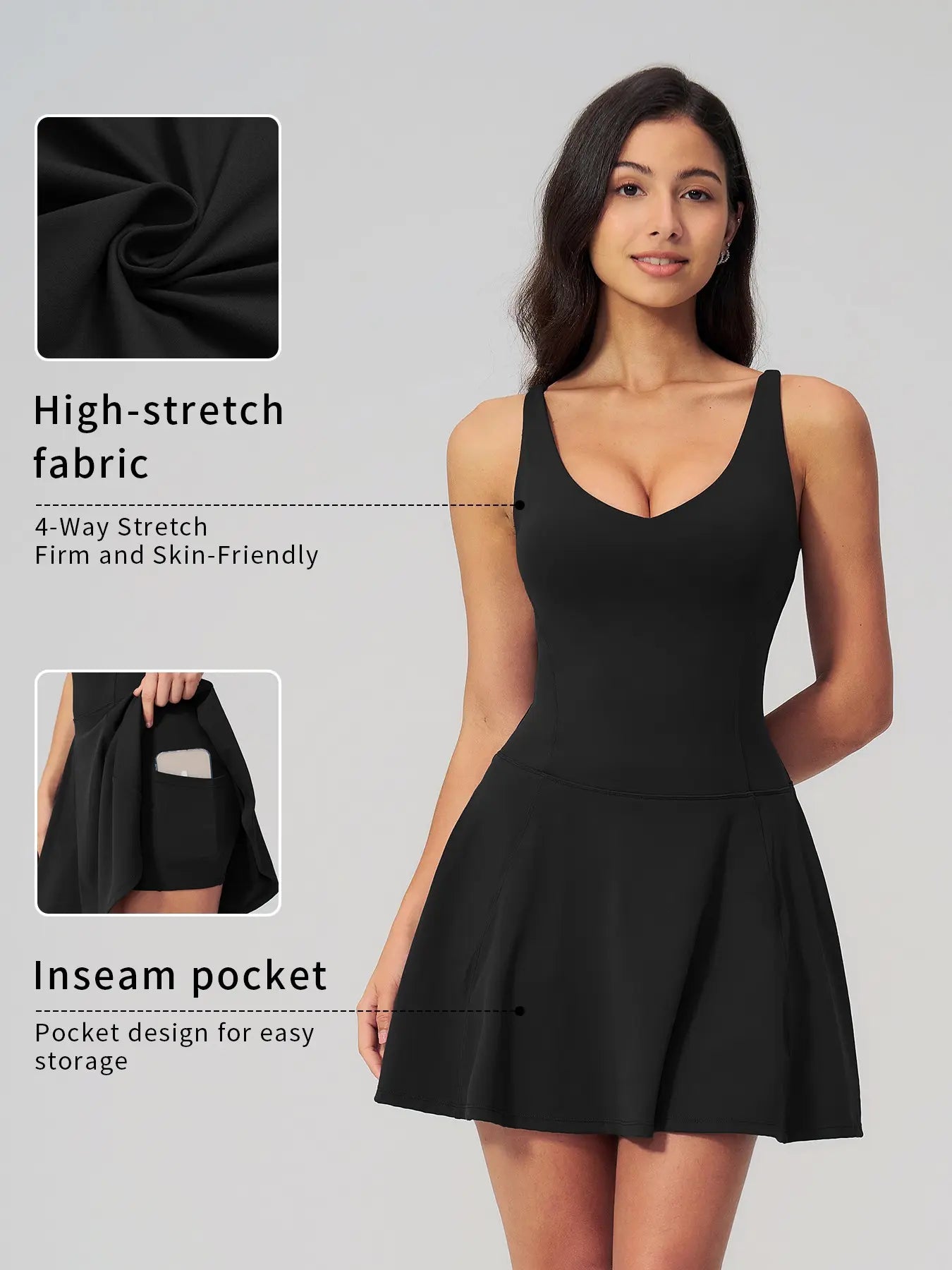 Yoga Sports Tennis Athletic Dress with Side Pockets, Anti-Exposure Quick-Dry Breathable Running…