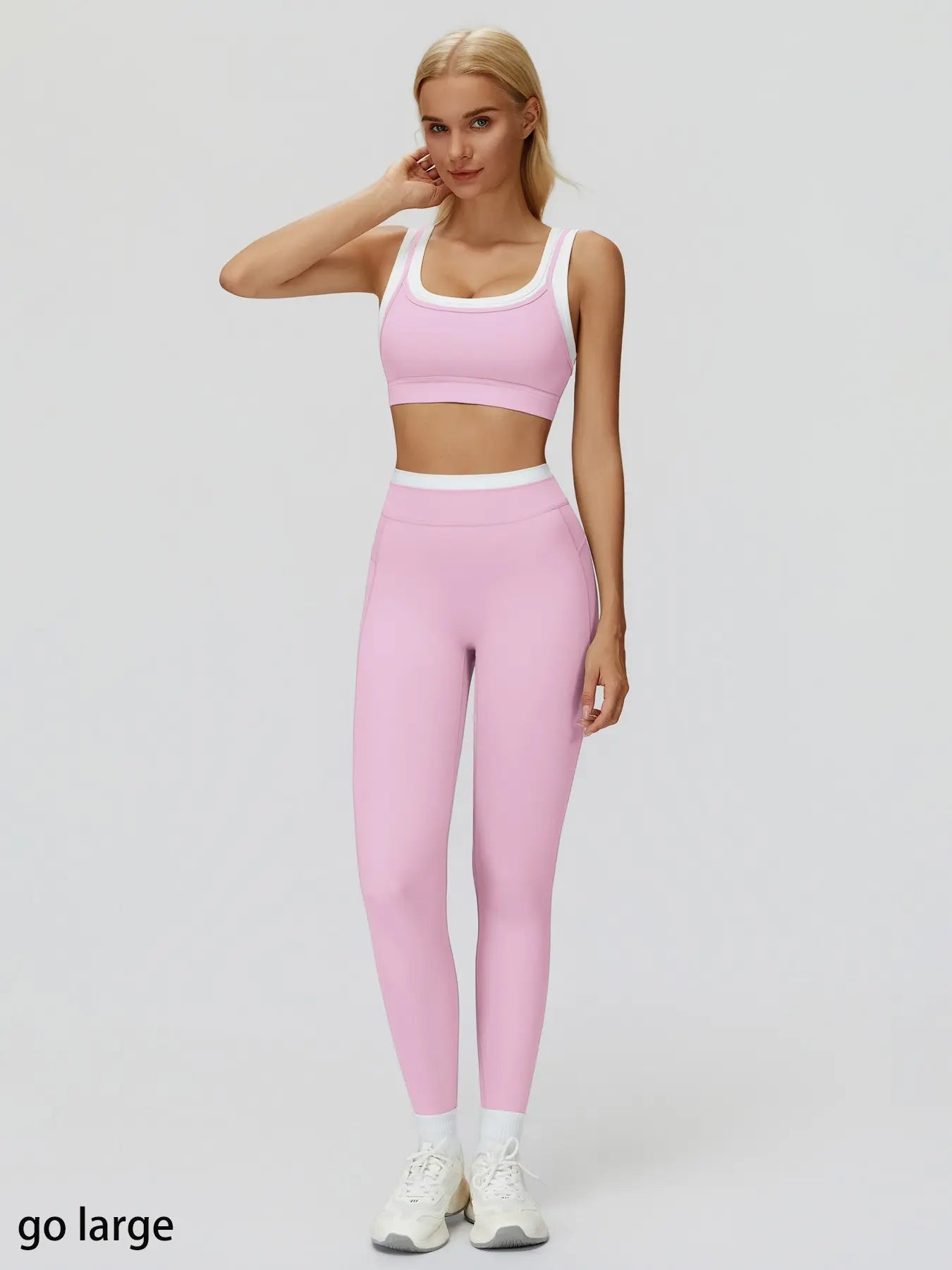 Women's Two-Piece Colorblock Yoga Set, High-Waisted Ribbed Casual Fitness Sportswear - image 8