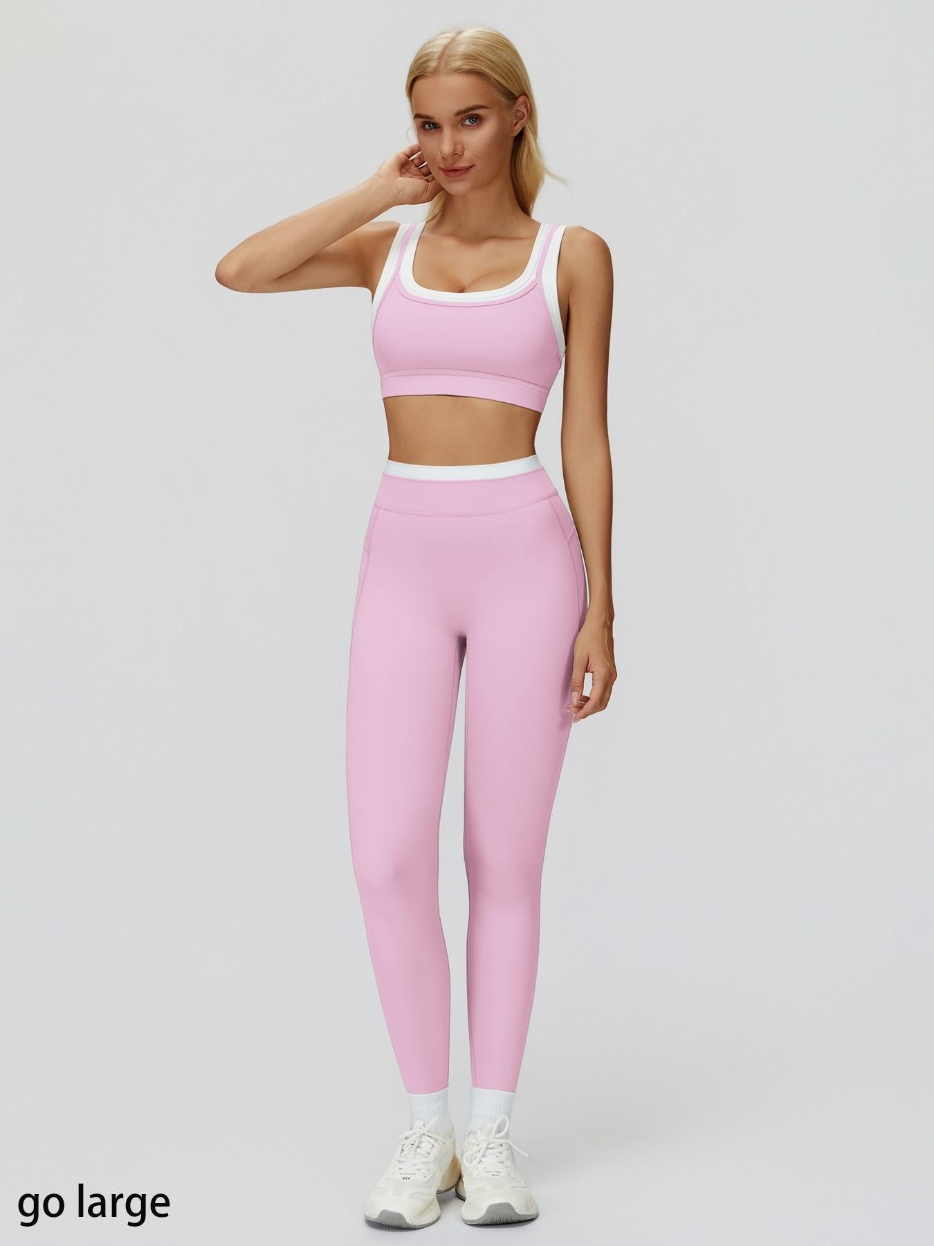 Women's Two-Piece Colorblock Yoga Set, High-Waisted Ribbed Casual Fitness Sportswear - image 25