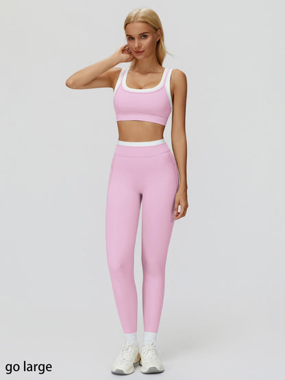Women's Two-Piece Colorblock Yoga Set, High-Waisted Ribbed Casual Fitness Sportswear - image 25