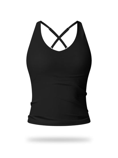 Women's Solid Color Criss Cross Back Sports Bra, Workout Bra - image 11