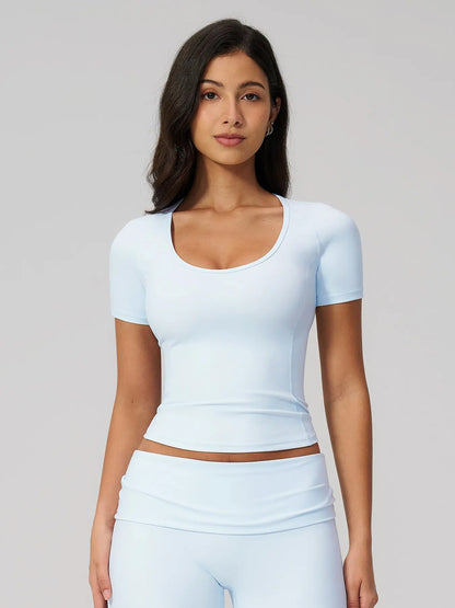 Women's Fitted Yoga Short Sleeve Top, Quick-Dry Outdoor Fitness Apparel