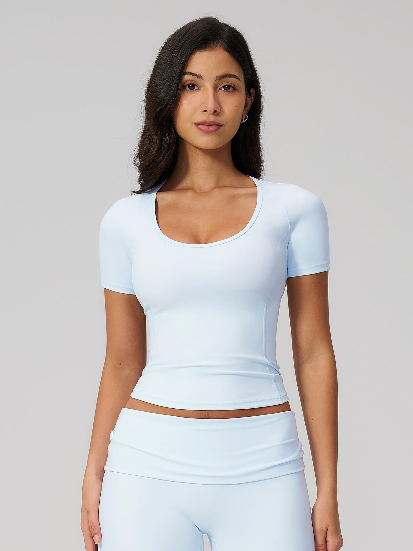 Women's Fitted Yoga Short Sleeve Top, Quick-Dry Outdoor Fitness Apparel - image 18