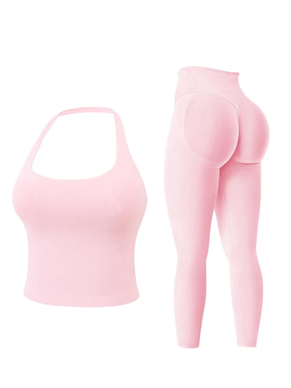 Two-Piece Set Women's Solid Seamless Crop Tank Top & High Waist Leggings Tracksuit Set…