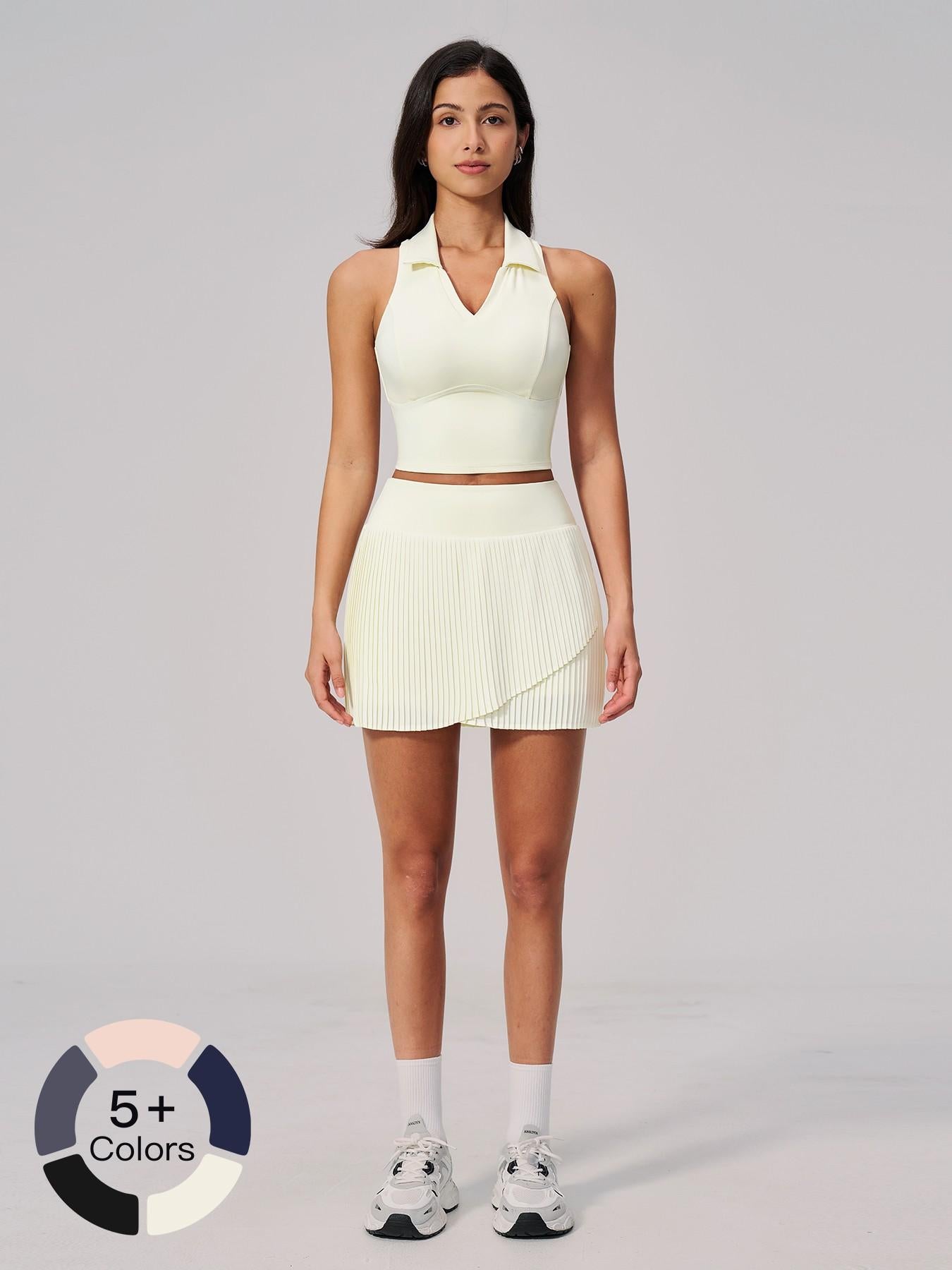Summer Pilates Yoga Set for Women, Fixed Cup Collar Side Pocket Tennis Dress - image 13