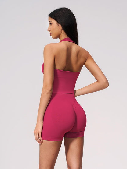 Women's Seamless Yoga Set, Knitted Halter V-Neck - image 12