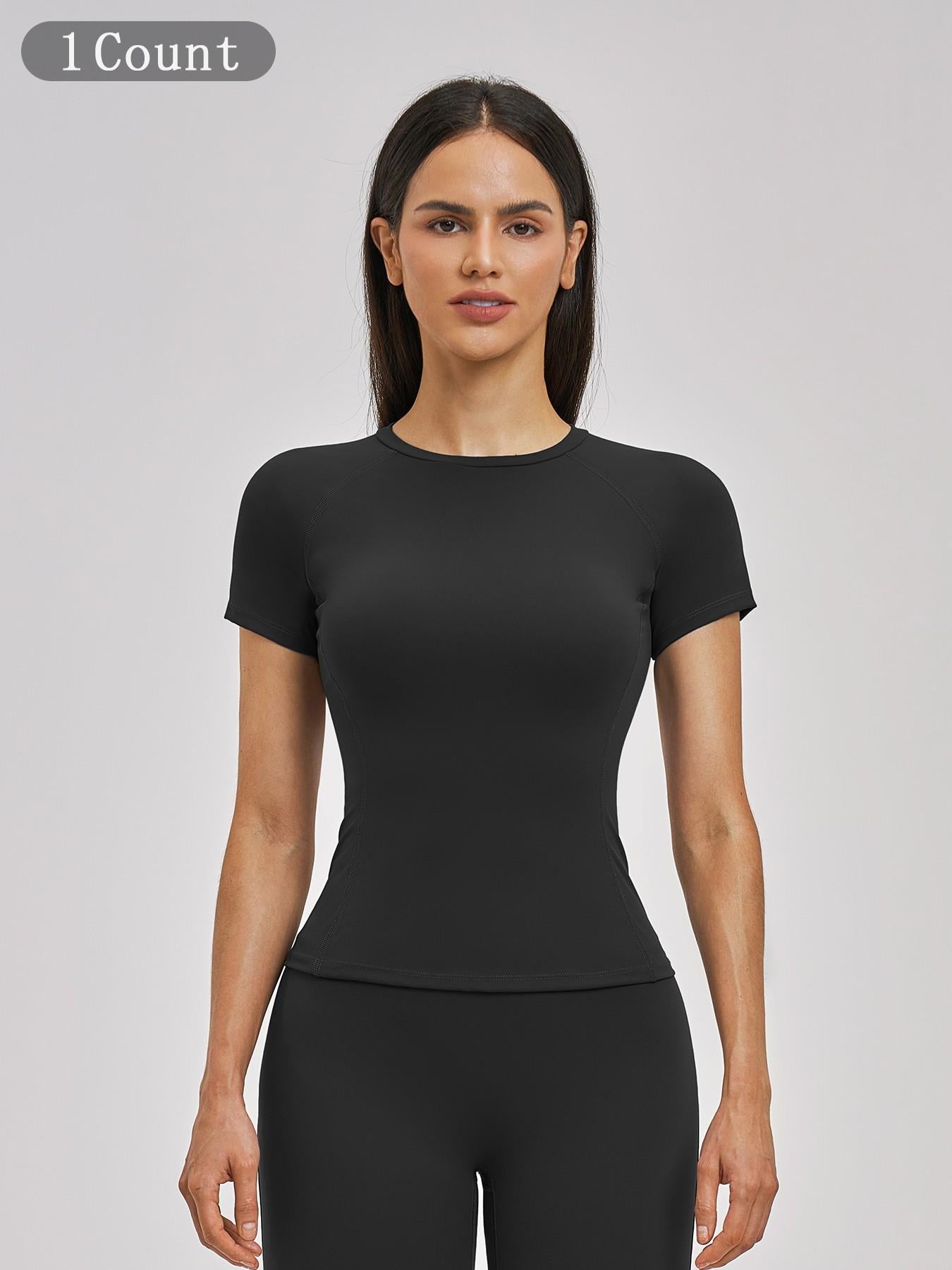 Women's Fitted Yoga T-Shirt, Short Sleeve Round Neck - image 19