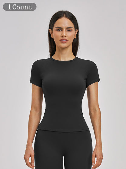Women's Fitted Yoga T-Shirt, Short Sleeve Round Neck - image 19