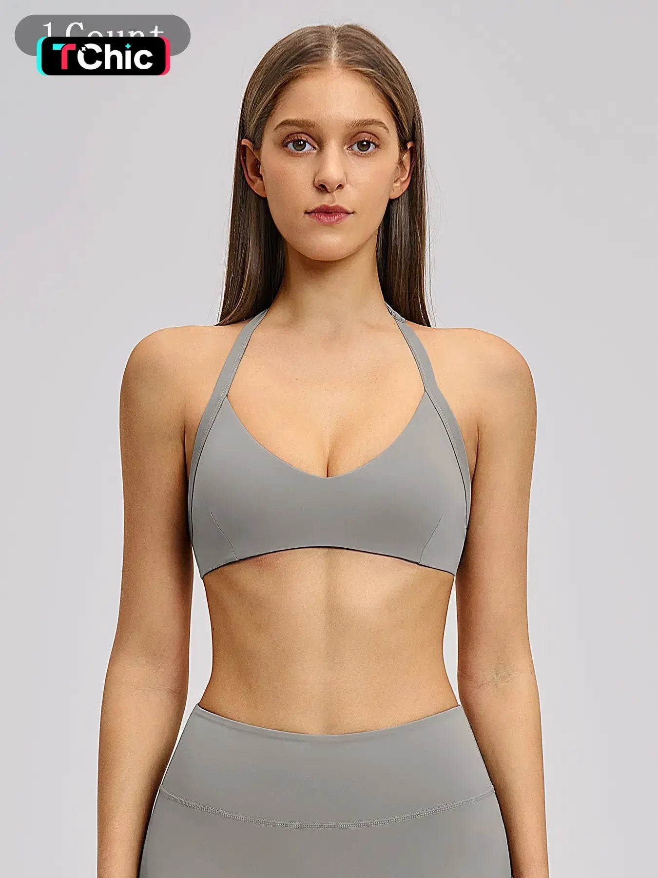 Cross-Border Plush Halter Neck Design Stretch Sports Bra, Hollow Back Yoga Innerwear