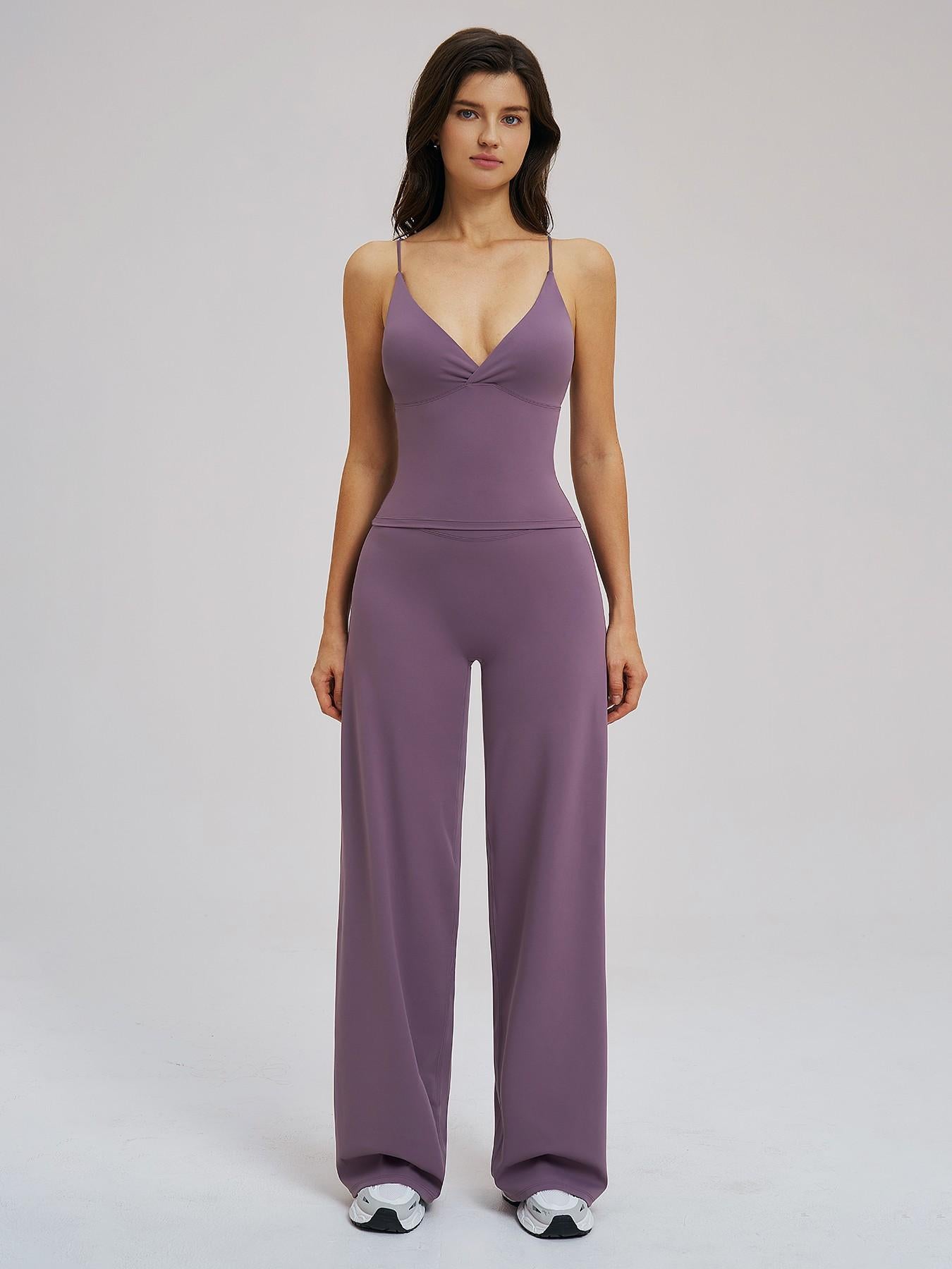 Brushed Sportswear Set, Casual Wide-Leg Backless Two-Piece Outfit - image 13