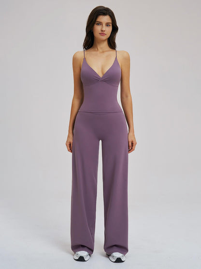 Brushed Sportswear Set, Casual Wide-Leg Backless Two-Piece Outfit - image 13
