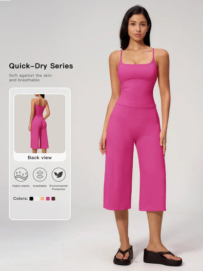 Yoga Tank Top High Waist Quick-Dry Casual Mid-Length Pants Running Outdoor Athletic Sportswear Yoga… - image 2