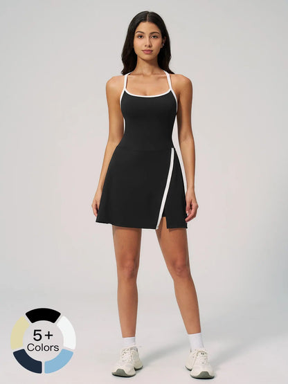 Women's Bare Feel Yoga Dress, Hollow Out Breathable Slim Fit Workout Apparel