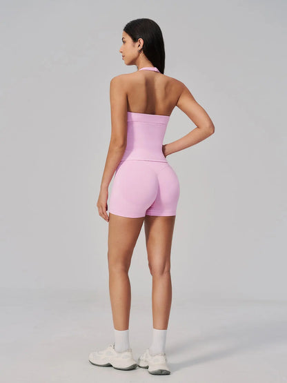 Women's Yoga Set, Halter V-Neck Slimming Lifted Butt Tummy Control - image 9