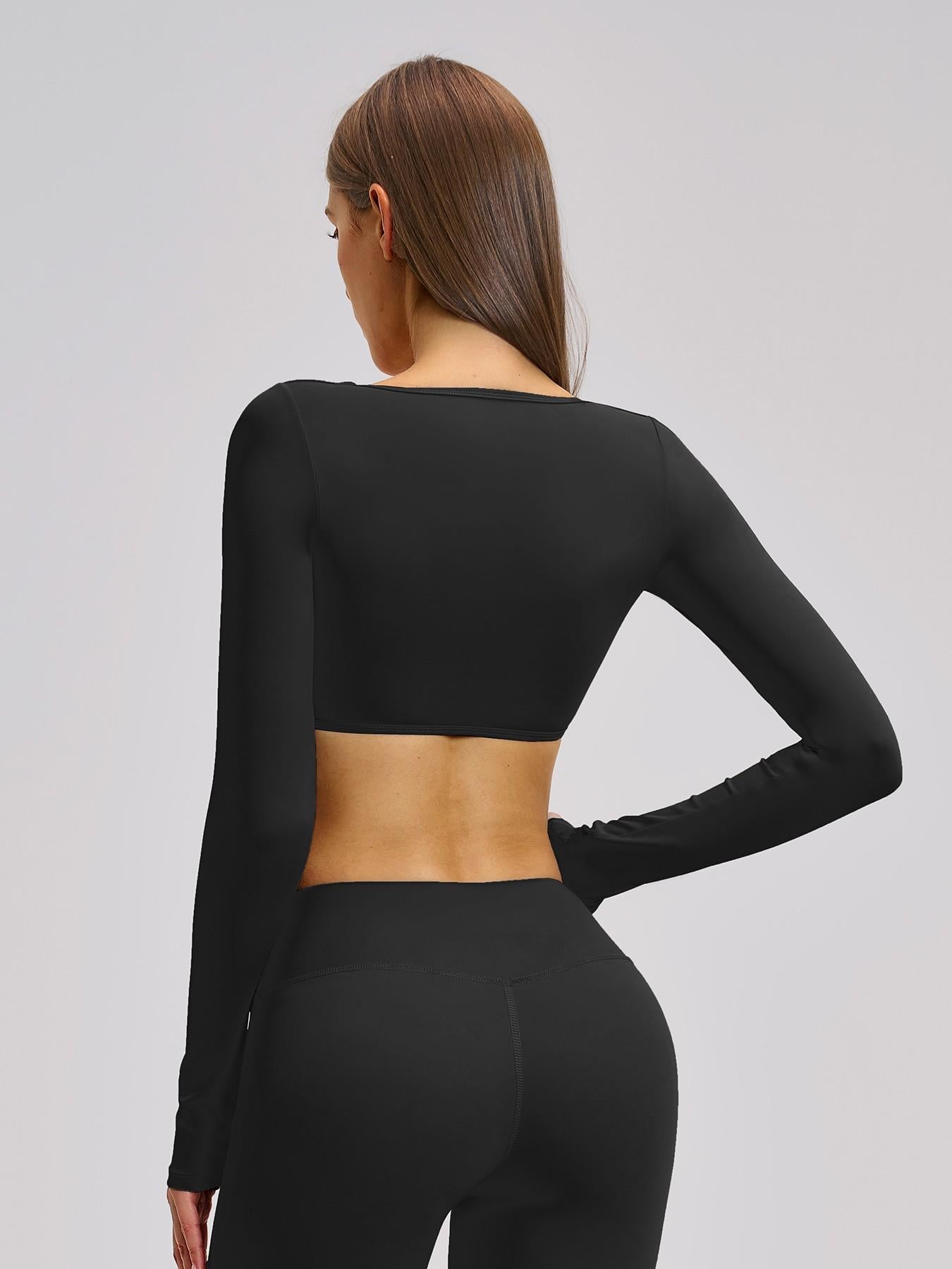 Women's Long Sleeve V Neck Yoga Top, Fashionable Short Activewear Workout Sports Shirt for Outdoor… - image 14