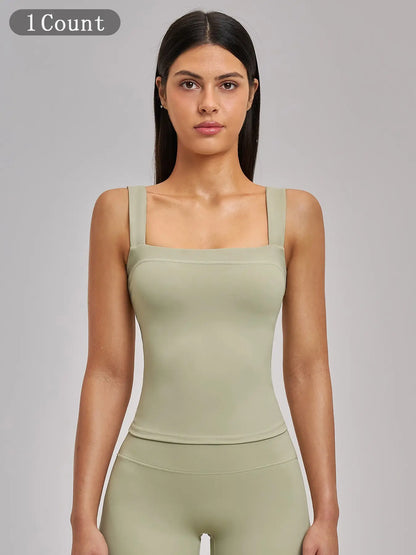 High Elasticity Square Neck Yoga Tank Top with Chest Padding, Outdoor Fitness Sports Bra for Women
