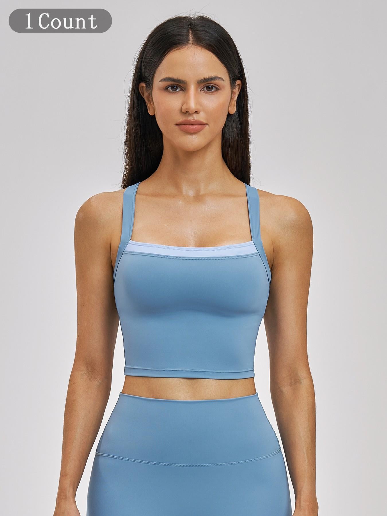 Cross Color Yoga Tank Top, Fake Two-Piece Design - image 11