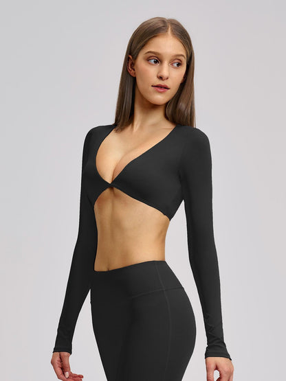 Women's Long Sleeve V Neck Yoga Top, Fashionable Short Activewear Workout Sports Shirt for Outdoor… - image 13