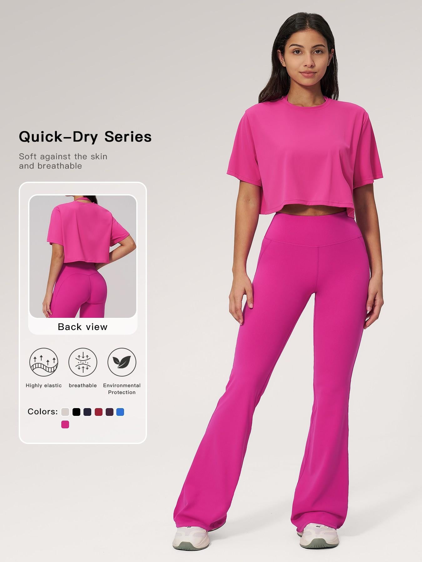 Women's Quick-Dry Yoga Set, Short Sleeve Tight-Fit Top & Long Pants - image 11