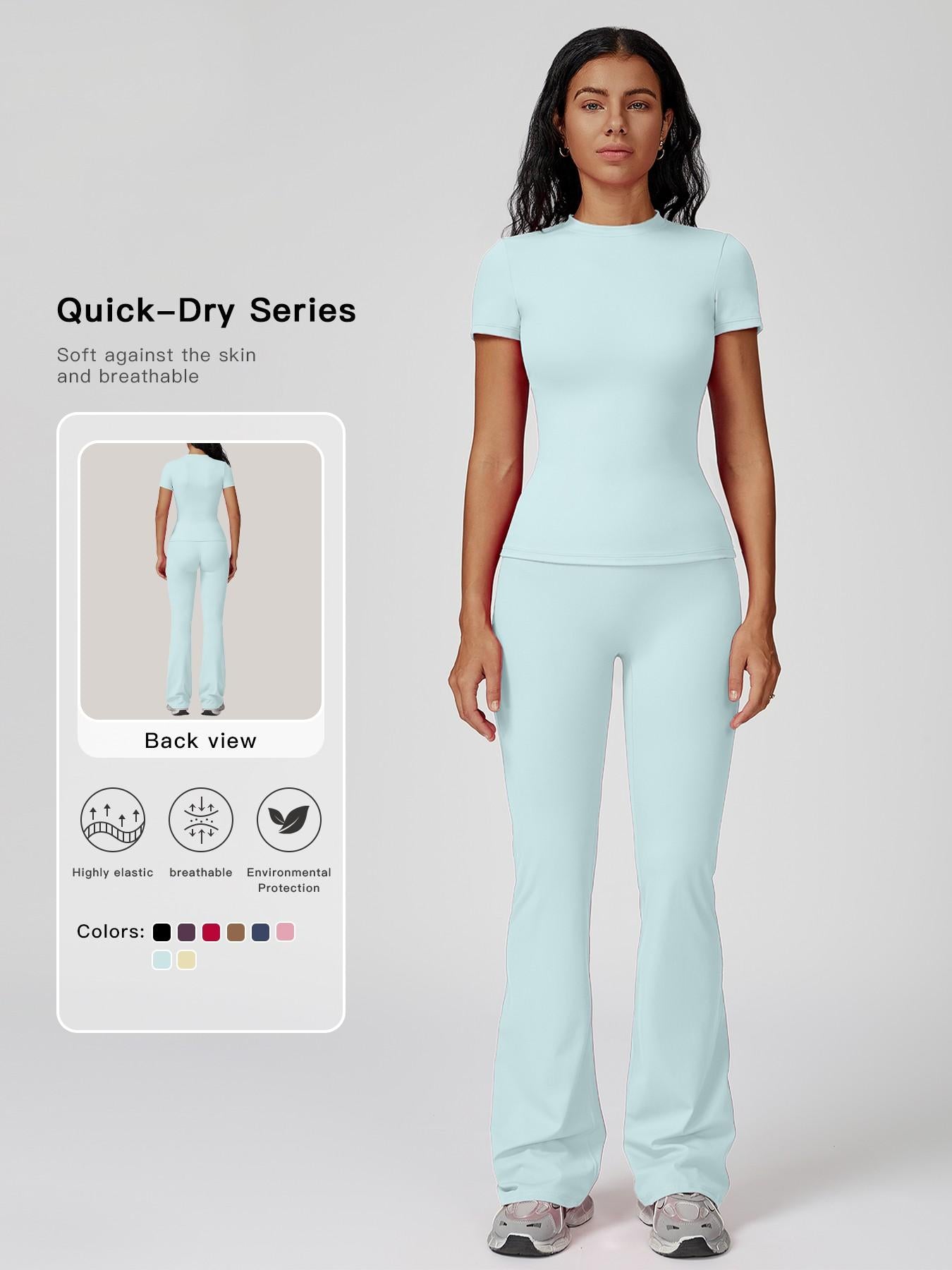 Women's Sporty Two-Piece Set, Quick-Dry Slim Fit T-Shirt & High Waist Yoga Pants - image 11