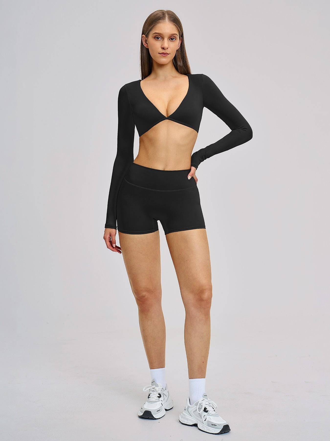 Women's Long Sleeve Yoga Set, Sporty Plain - image 12
