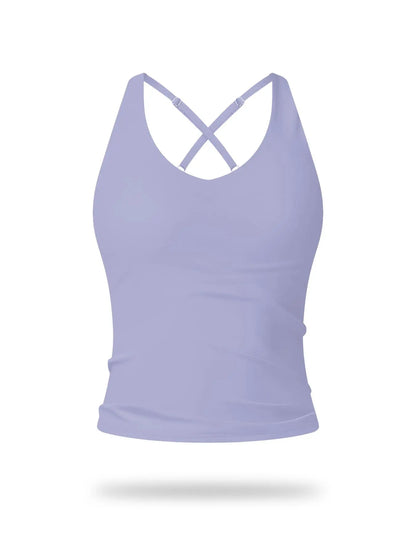 Women's Solid Color Criss Cross Back Sports Bra, Workout Bra - image 2