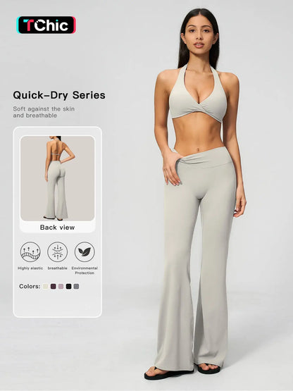 Fleece Yoga Set, Deep V Backless Waist Cinch Tight Butt Lift Fitness Running Sports Set