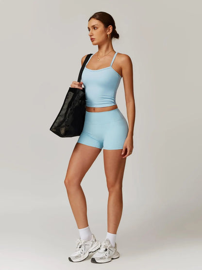Women's Backless Cami Top & High Waist Shorts Tracksuit Set - image 6