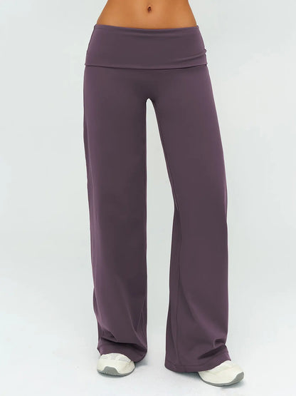 Fleece Long Pants, Folded Waist Loose Wide Leg Slimming Pants - image 9