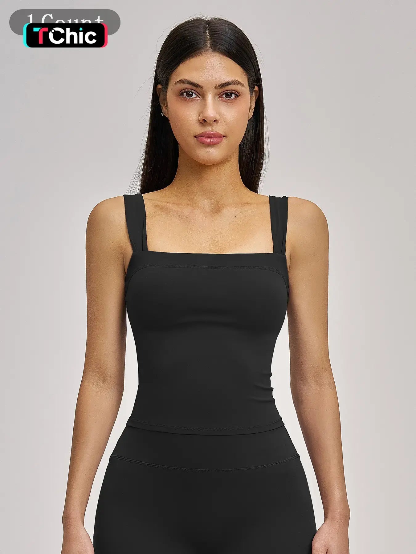 High Elasticity Square Neck Yoga Tank Top with Chest Padding, Outdoor Fitness Sports Bra for Women