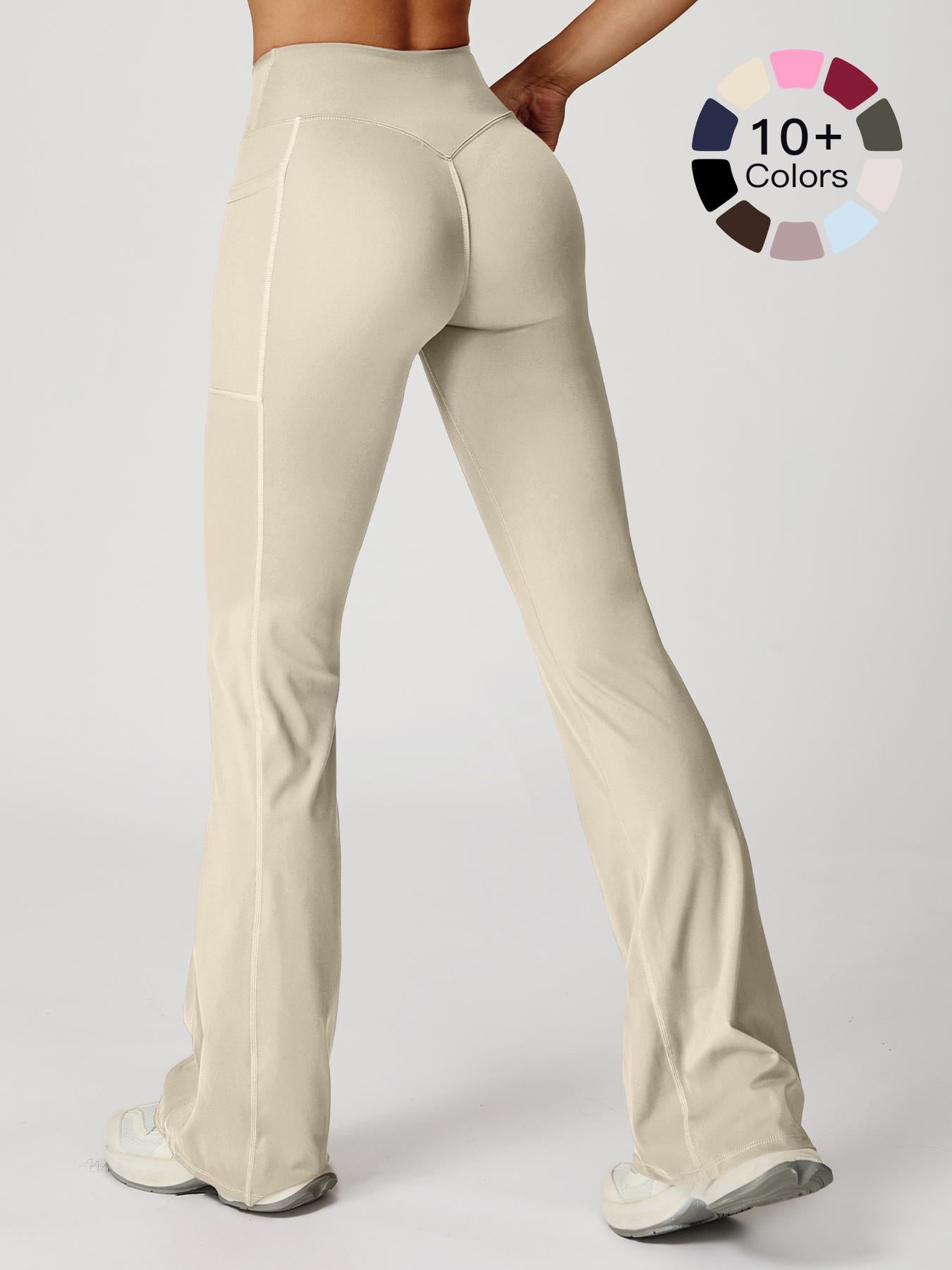 High Waist Naked Feeling Flare Pants Women, Cross Waist Wide Leg Micro Flared Outdoor Casual Sports Pants - image 25