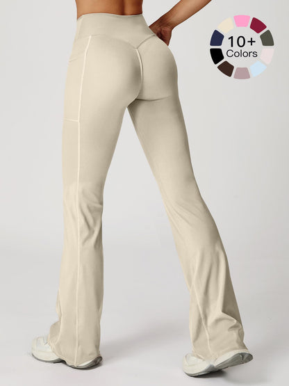 High Waist Naked Feeling Flare Pants Women, Cross Waist Wide Leg Micro Flared Outdoor Casual Sports Pants - image 25