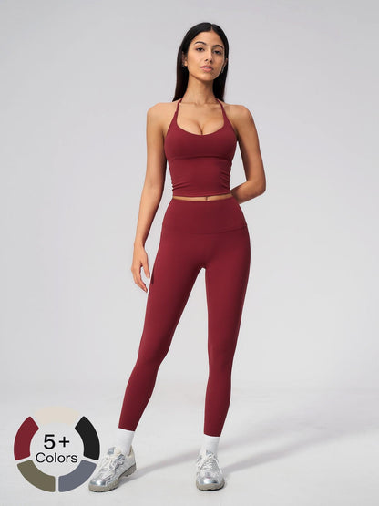 V-Neck Halter Sports Set, High Waist Butt Lifting - image 13