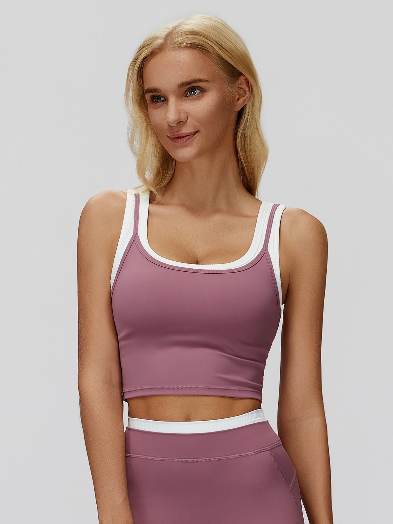 Cross-Border Two-Piece Separated Vest Colorblock Nude Feel Fashion Casual Top Running Sporty Bra,… - image 18