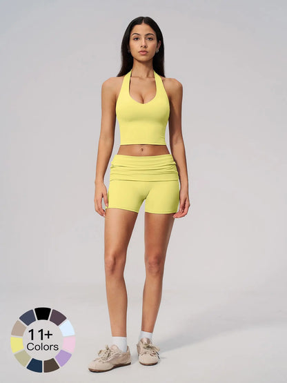European and American V-Neck Cross Halter Sports Bra with Pads, Shockproof High-Quality Yoga Set