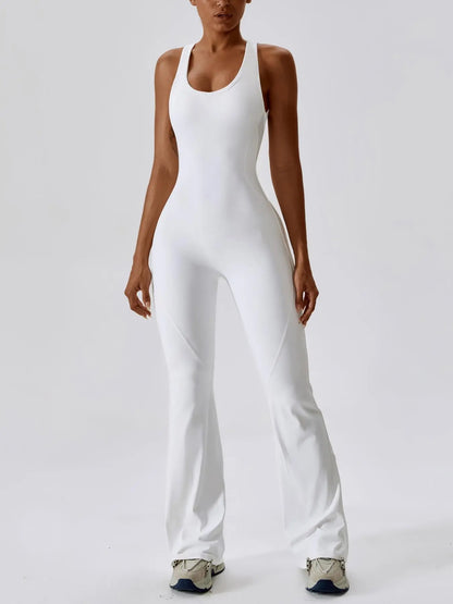 Women's Solid Cut Out Backless Sports Tummy Control Jumpsuit, Quick Drying U Neck Sleeveless Jumpsuit… - image 5