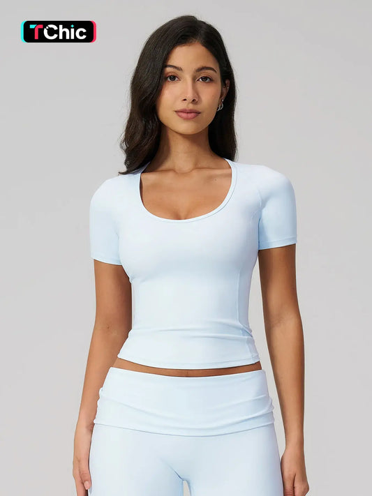 Women's Fitted Yoga Short Sleeve Top, Quick-Dry Outdoor Fitness Apparel