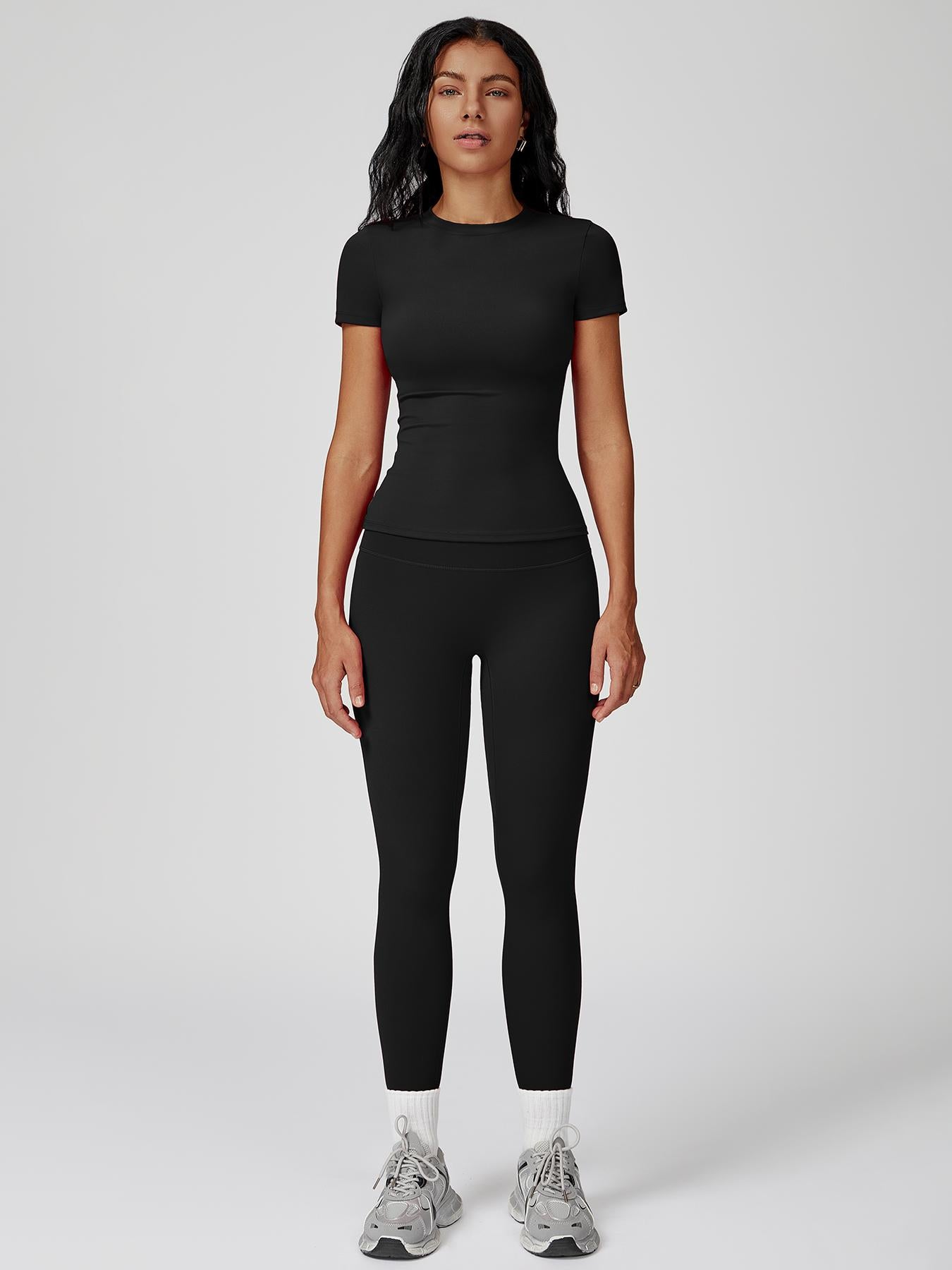 Women's High-Strength Yoga Set, Sporty High Stretch Round Neck Slim-Fit Workout - image 12