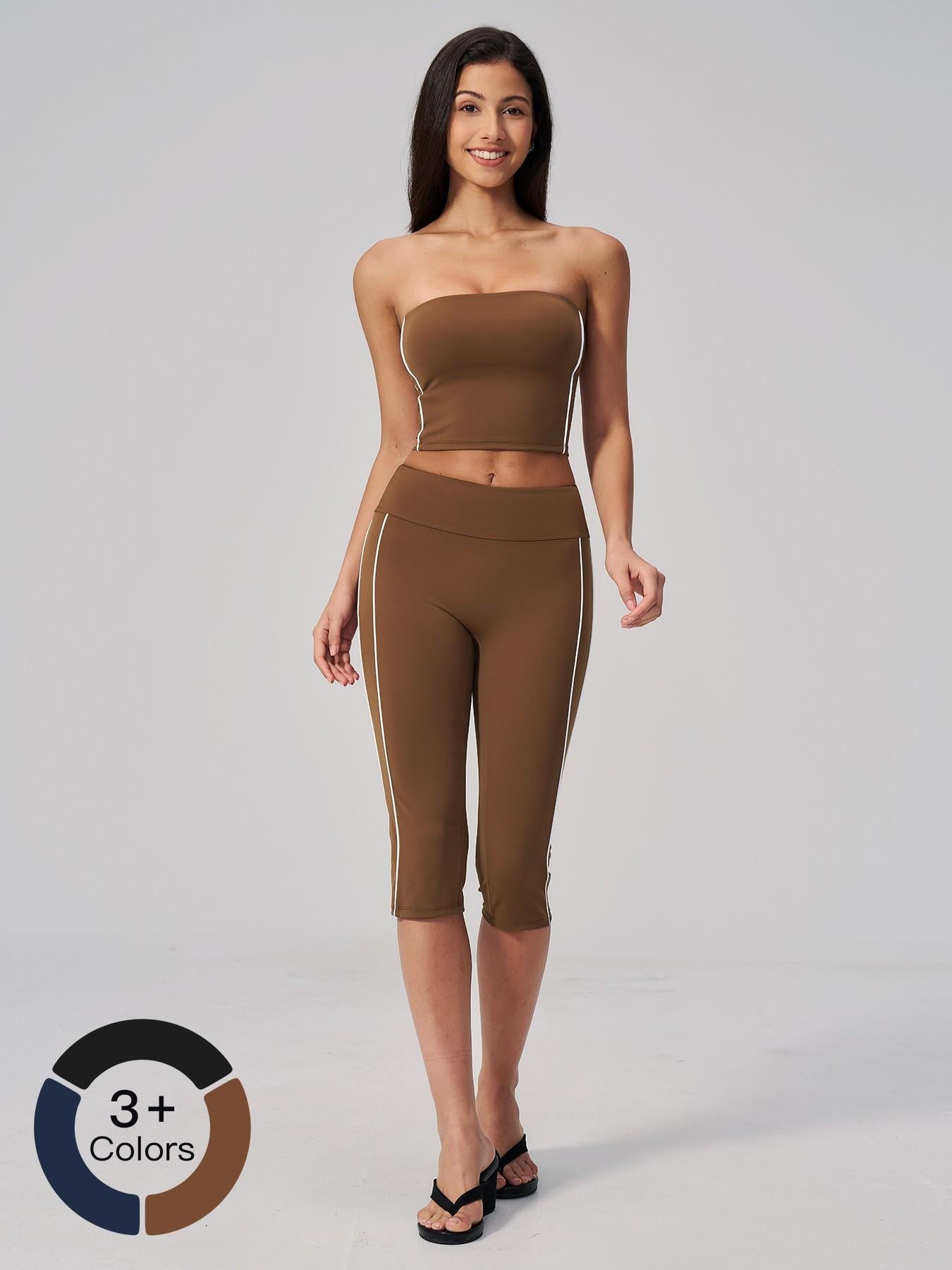 Cross-Border Crop Top Yoga Set for Women, Fuzzy Colorblock with Padded Bra - image 21