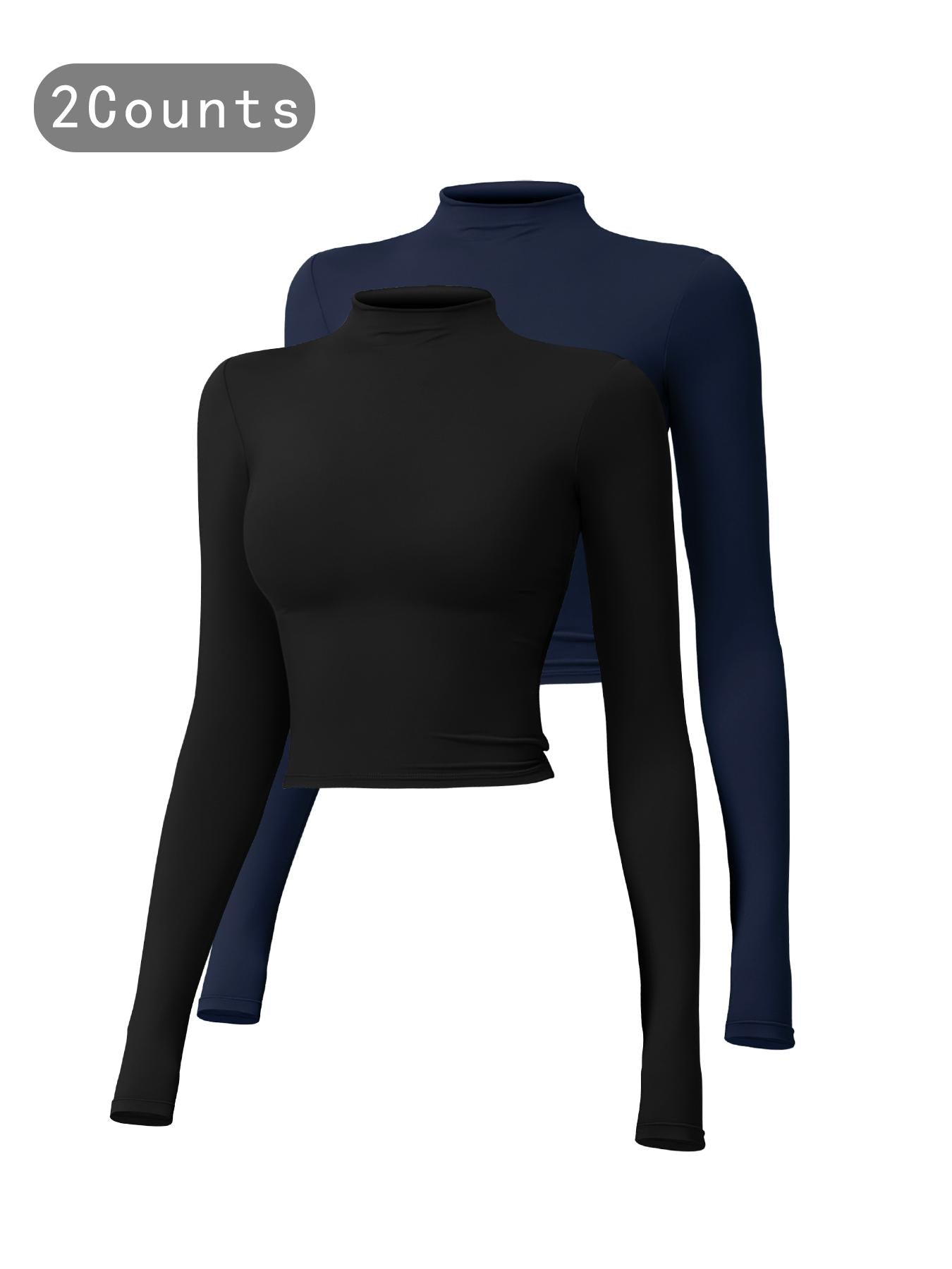 Women's Solid Mock Neck Sports Tee, Quick-Dry Breathable Long Sleeve T-Shirt for Yoga - image 19